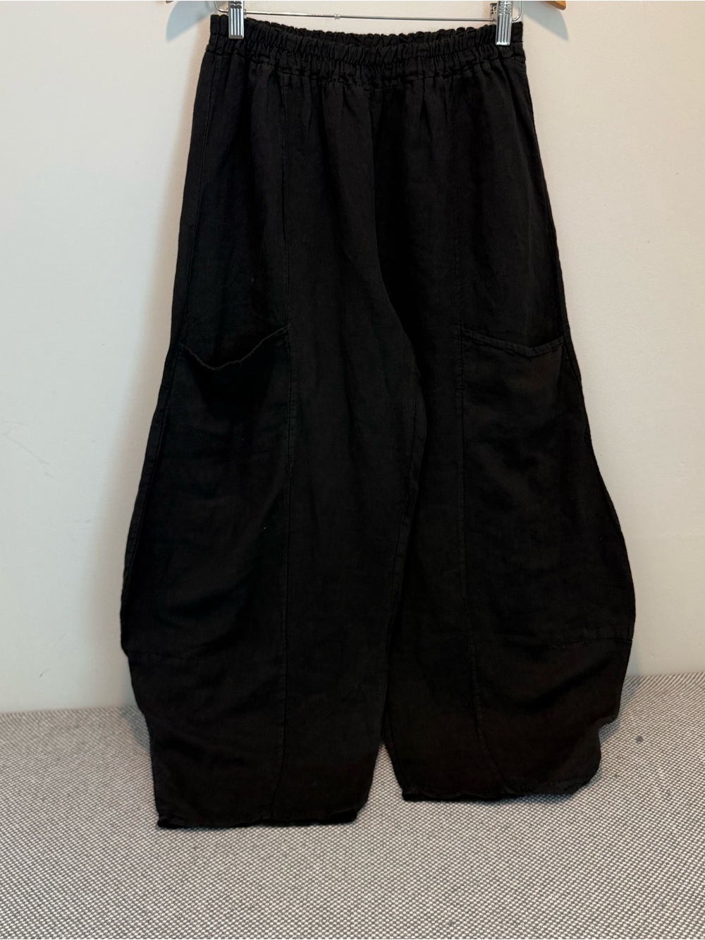 SAGA Made in Italy Women's Wide Black Pants 100% Linen Size S/M Belt Loops